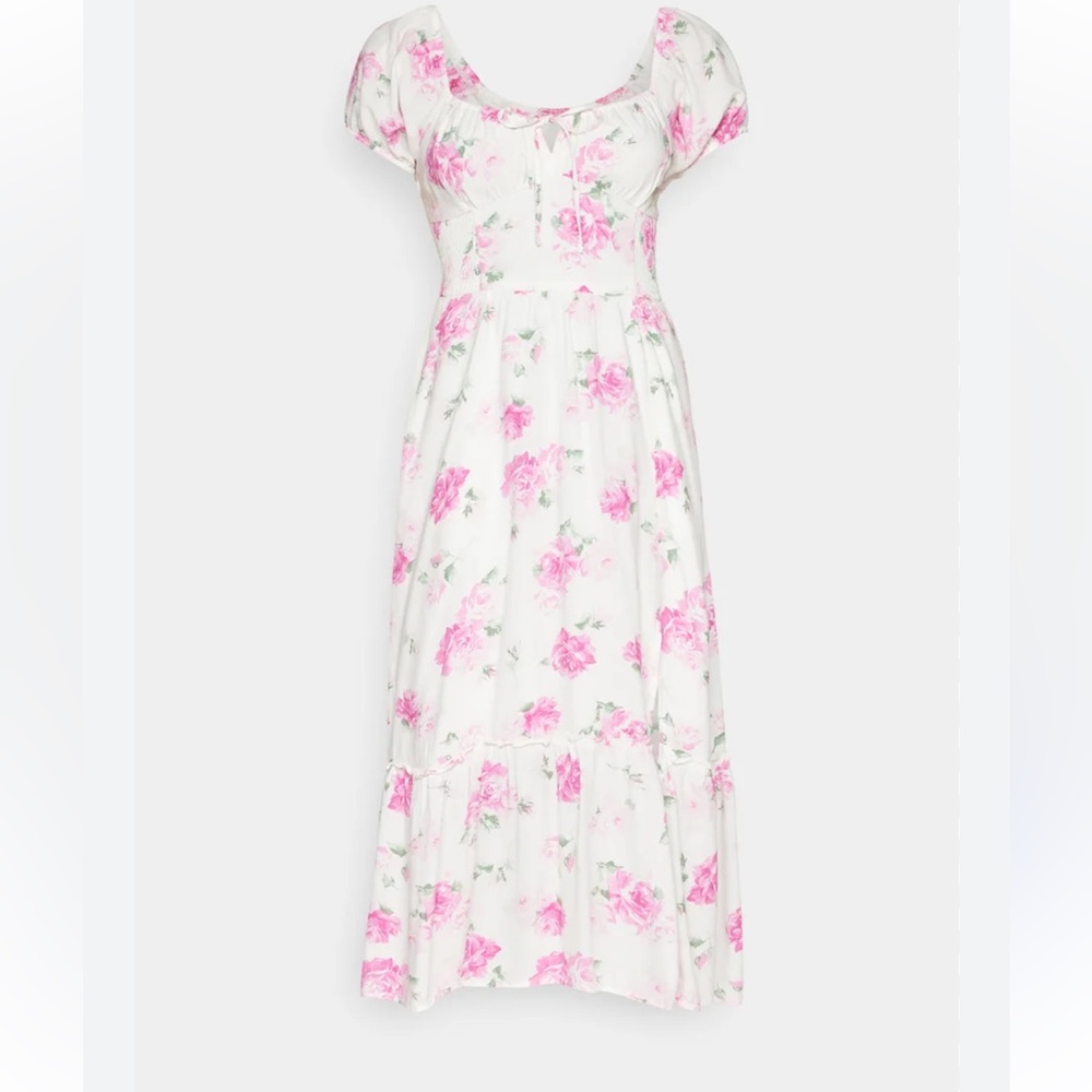 Hollister White and Pink Floral Midi Dress